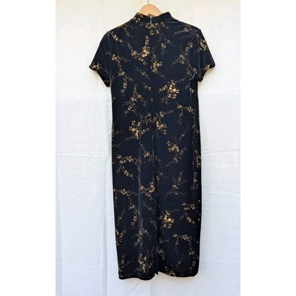 Amanda Smith Vintage 90s Black Velvet Cheongsam Style Sheath Dress Sz 12P Midi - Picture 3 of 6